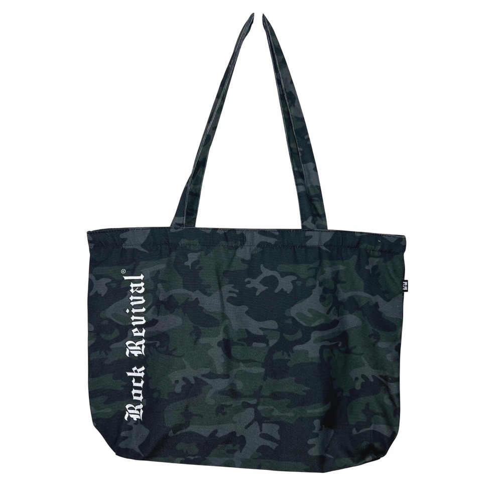 Rock Revival Tote Bag Green Black Camouflage Logo Canvas Large Shoulder Bag NWOT